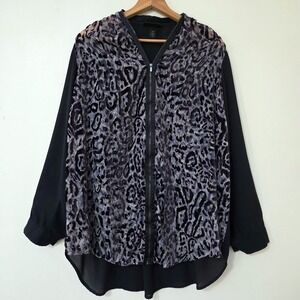 Lane Bryant Velvet Burnout Top Sz 26/28 Sheer Leopard Print Zipper Office Blouse